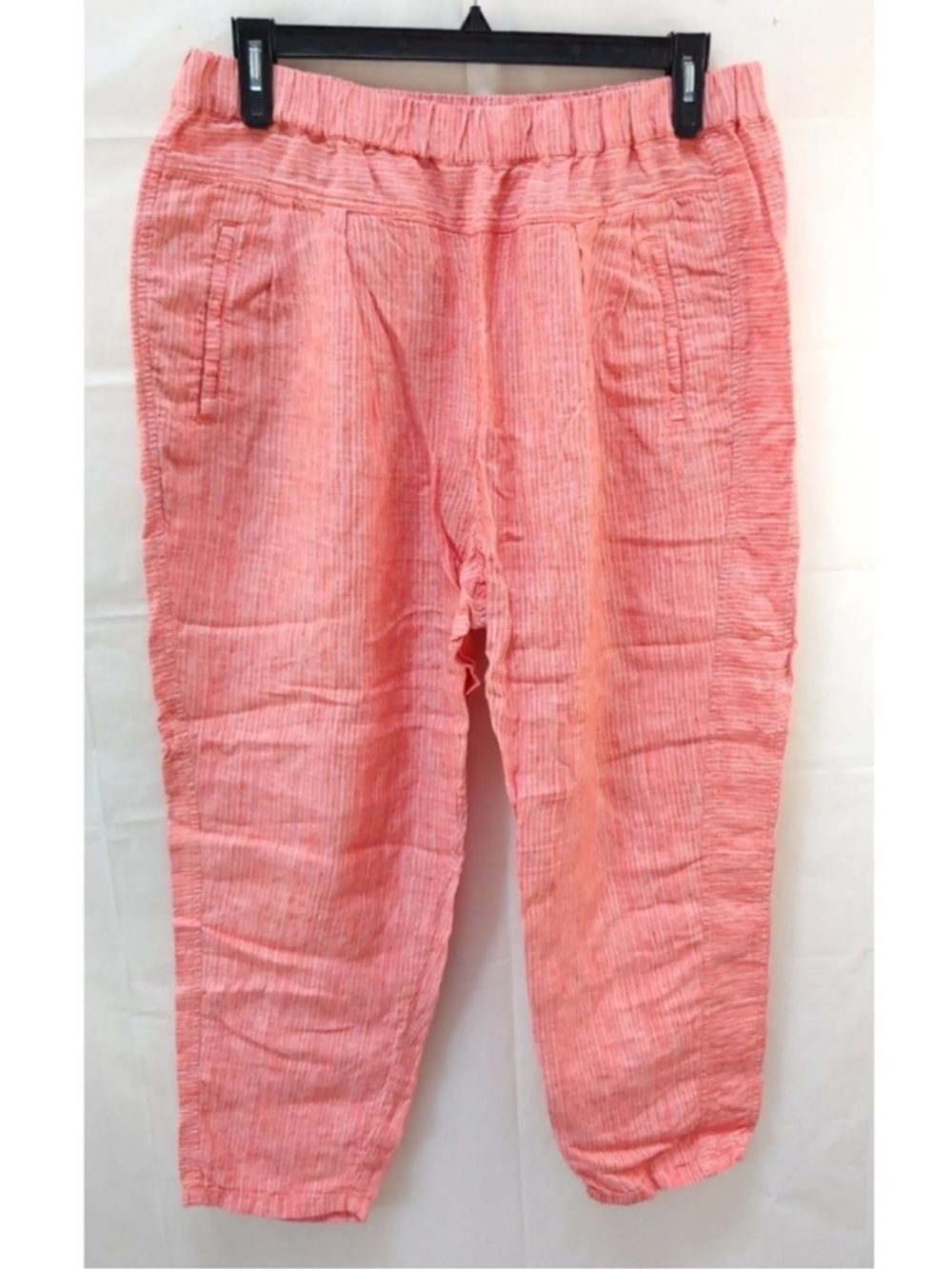Anthropologie Orange Striped 100% Linen Casual Cropped Pull On Pants Size M